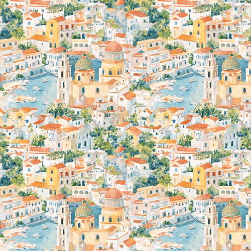 Sarja Impermeável Estampada Cidade Mediterrânea 9100E16150