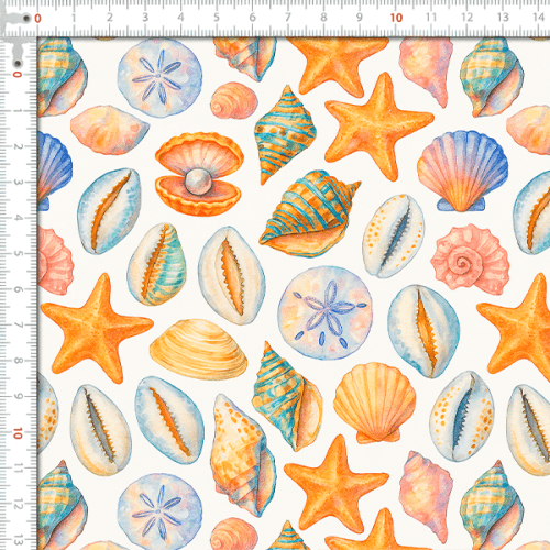 Sarja Impermeável Estampada Conchas Estrela do Mar em Aquarela 9100E16149