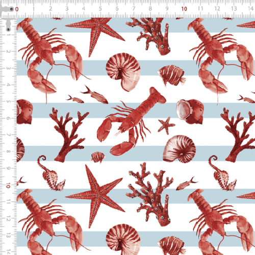 Sarja Impermeavel Estampada Efeito 3D Animais do Fundo do Mar 9100E15623