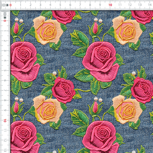 Sarja Impermeável Estampada Efeito 3D Botões de Rosas 9100e15932