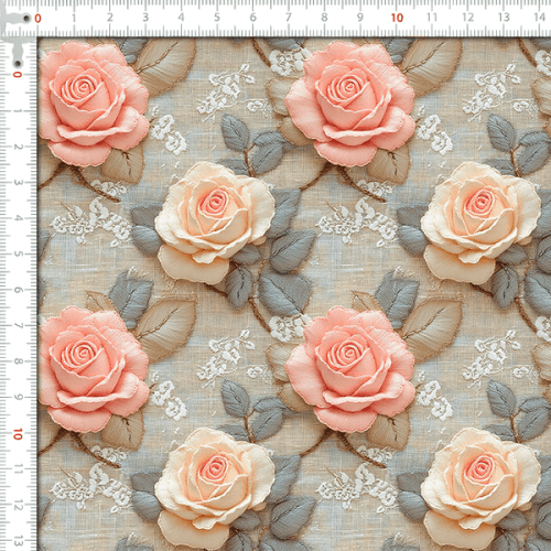 Sarja Impermeável Estampada Efeito 3D Botões de Rosas Vintage 9100e15933