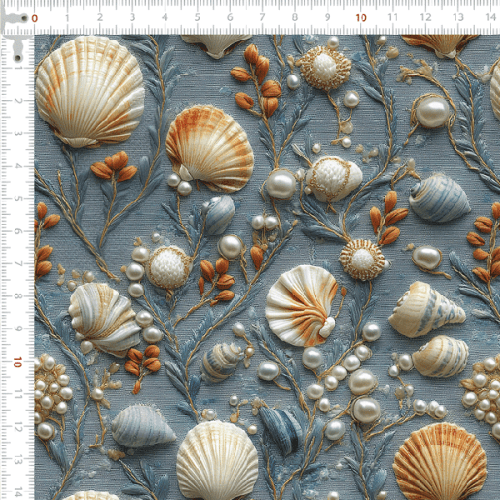 Sarja Impermeavel Estampada Efeito 3D Conchas e Pérolas do Mar 9100E15618