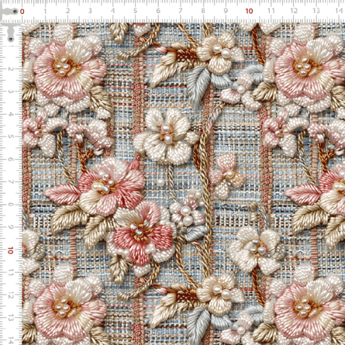 Sarja Impermeável Estampada Efeito 3D Fio de Flores Bordadas 9100e145240