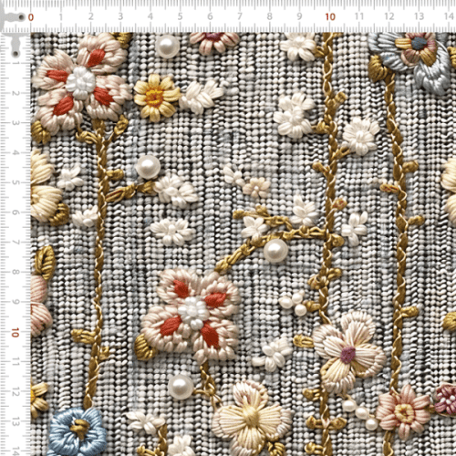 Sarja Impermeável Estampada Efeito 3D Flores Bordadas 9100e15236