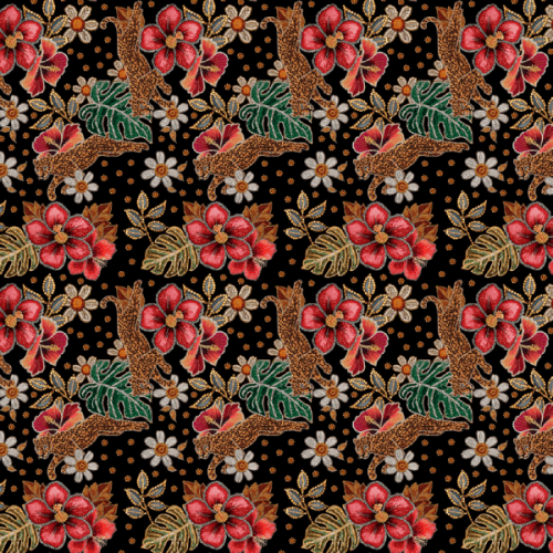 Sarja Impermeável Estampada Efeito 3D Flores e Onças 9100e15246