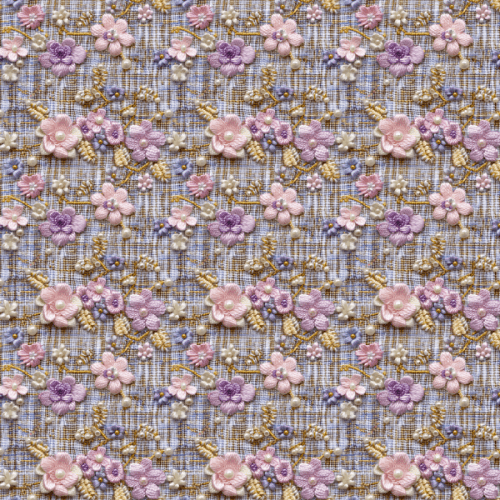 Sarja Impermeável Estampada Efeito 3D Flores Lilás e Pérolas Bordadas 9100e15238