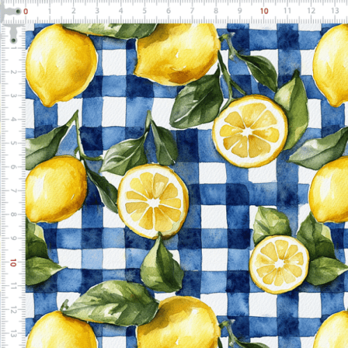 Sarja Impermeavel Estampada Efeito 3D Limão Siciliano Fundo Xadrez 9100E15617