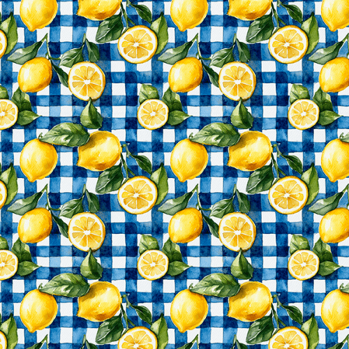 Sarja Impermeavel Estampada Efeito 3D Limão Siciliano Fundo Xadrez 9100E15617