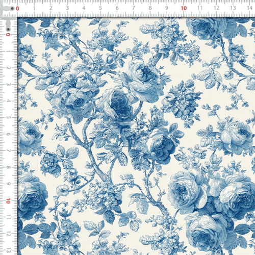 Sarja Impermeável Estampada Floral Azul Toile de Jouy Vintage 9100E16142