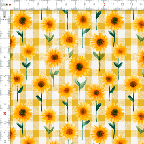 Sarja Impermeável Estampada Girassóis Fundo Xadrez 9100e16134