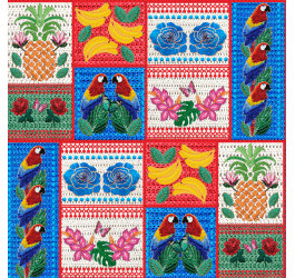 Sarja Impermeável Estampada Grid Crochê Flores Frutas e Araras 9100e8251