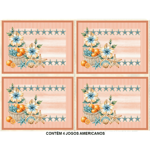 Sarja Impermeável Estampada Jogo Americano Conchas Artesanato 9100E15947 Sarja Impermeável Estampada Jogo Americano Conchas Artesanato 9100E15947