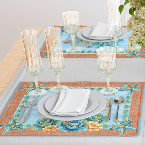 Sarja Impermeável Estampada Jogo Americano Coral Estrela do Mar 9100E15948