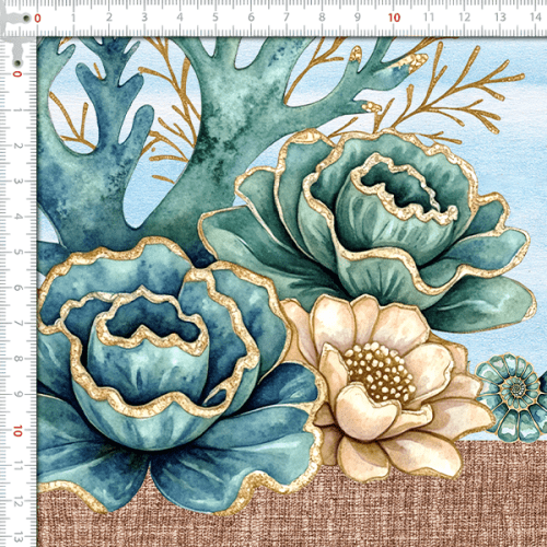 Sarja Impermeável Estampada Jogo Americano Coral Estrela do Mar 9100E15948 Sarja Impermeável Estampada Jogo Americano Coral Estrela do Mar 9100E15948