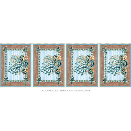 Sarja Impermeável Estampada Jogo Americano Coral Estrela do Mar 9100E15948 Sarja Impermeável Estampada Jogo Americano Coral Estrela do Mar 9100E15948