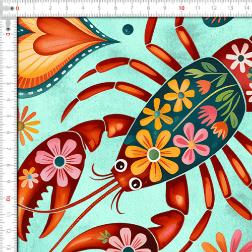 Sarja Impermeável Estampada Jogo Americano Lagosta Floral Fundo Claro 9100E15946