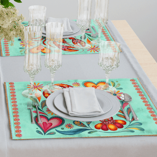 Sarja Impermeável Estampada Jogo Americano Lagosta Floral Fundo Claro 9100E15946