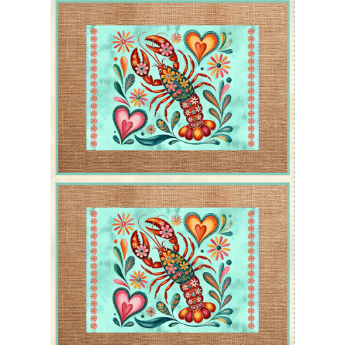 Sarja Impermeável Estampada Jogo Americano Lagosta Floral Fundo Claro 9100E15946