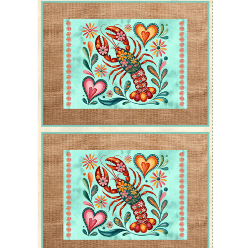 Sarja Impermeável Estampada Jogo Americano Lagosta Floral Fundo Claro 9100E15946