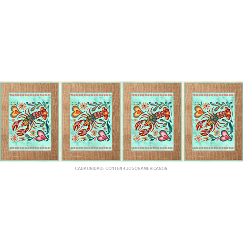 Sarja Impermeável Estampada Jogo Americano Lagosta Floral Fundo Claro 9100E15946