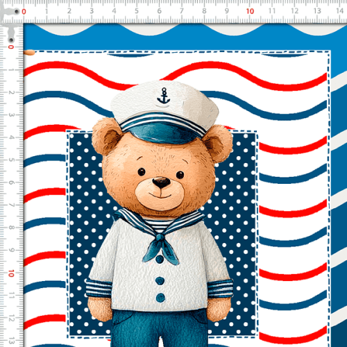 Sarja Impermeável Estampada Kit Painel Jogo Americano + Babador + Almofada Ursinho Capitão 9100E16122