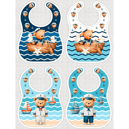 Sarja Impermeável Estampada Kit Painel Jogo Americano + Babador + Almofada Ursinho Capitão 9100E16122