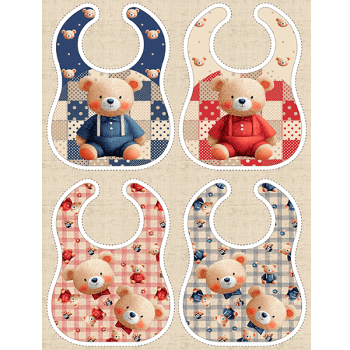 Sarja Impermeável Estampada Kit Painel Jogo Americano + Babador + Almofada Ursinho Infantil 9100E16121
