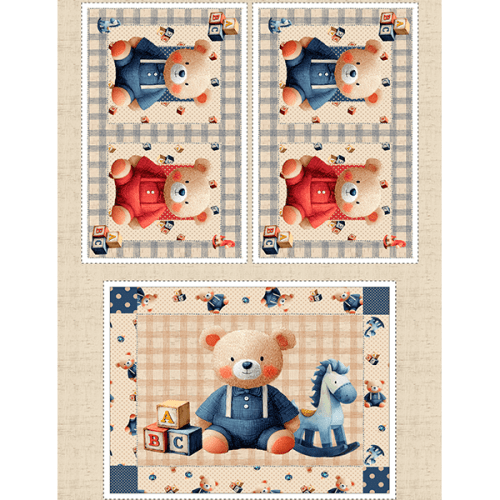 Sarja Impermeável Estampada Kit Painel Jogo Americano + Babador + Almofada Ursinho Infantil 9100E16121