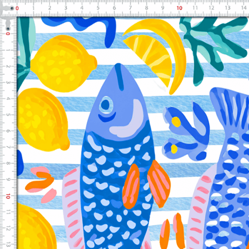 Sarja Impermeável Estampada Kit Necessaire Peixe Azul Limão 9100E15945