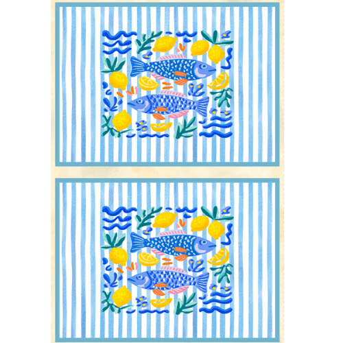 Sarja Impermeável Estampada Jogo Americano Peixe Azul Limão 9100E15945