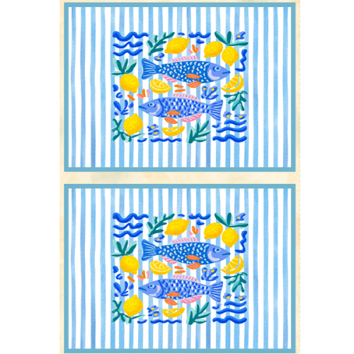 Sarja Impermeável Estampada Jogo Americano Peixe Azul Limão 9100E15945