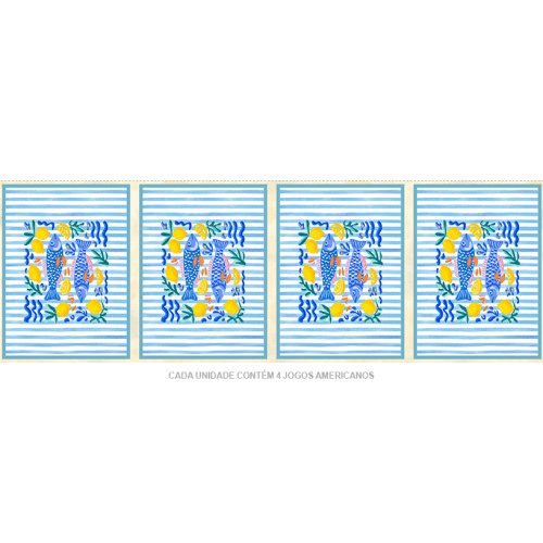 Sarja Impermeável Estampada Jogo Americano Peixe Azul Limão 9100E15945