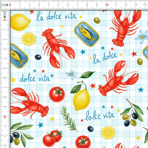 Sarja Impermeável Estampada Lagosta Cozinha Italiana 9100E16144