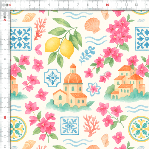 Sarja Impermeável Estampada Aquarela Costura Mediterrânea 9100E16148