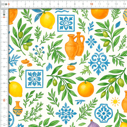 Sarja Impermeável Estampada Limão Aquarela Mediterrâneo 9100E16146