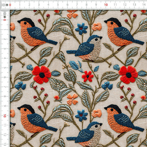 Sarja Impermeável Estampada Pássaros Flores Ramos 9100E16154