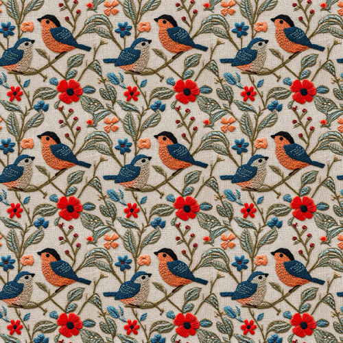 Sarja Impermeável Estampada Pássaros Flores Ramos 9100E16154