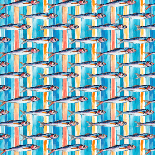 Sarja Impermeável Estampada Peixes Coloridos Listras 9100E16145