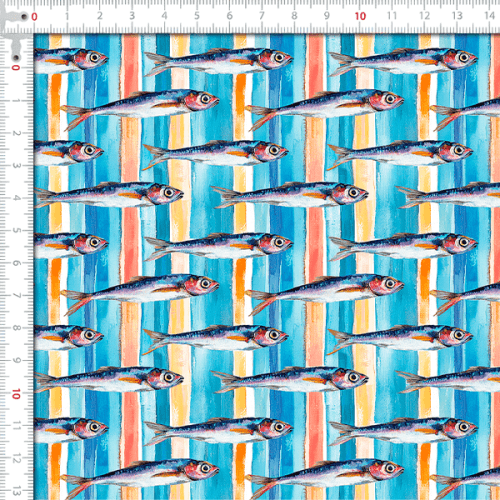 Sarja Impermeável Estampada Sardinhas Marinha 9100E16145