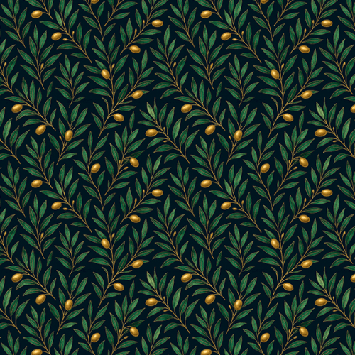 Sarja Impermeável Estampada Ramos Azeitona Fundo Escuro 9100E16147