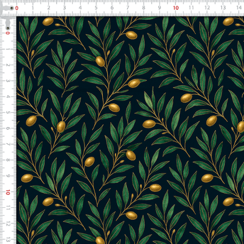 Sarja Impermeável Estampada Ramos de Oliveira Folhas Aquarela 9100E16147