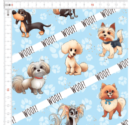 Sarja Impermeável Estampada Woof Woof Azul Claro 9100E11489