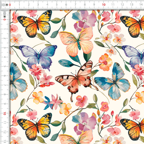 Sarja Impermeável Estampado Borboletas Floral Detalhado 9100E16133