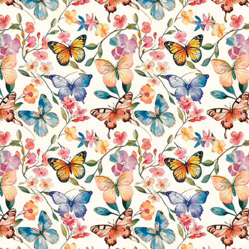 Sarja Impermeável Estampado Borboletas Floral Detalhado 9100E16133