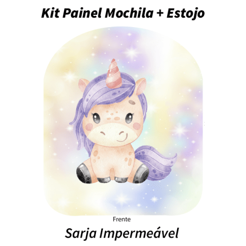 Sarja Impermeável Painel Mochila + Estojo Bebê Unicórnio Arco Íris 9100e9517