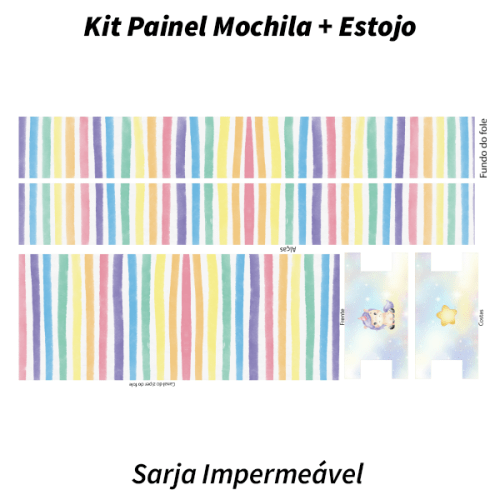 Sarja Impermeável Painel Mochila + Estojo Bebê Unicórnio Arco Íris 9100e9517