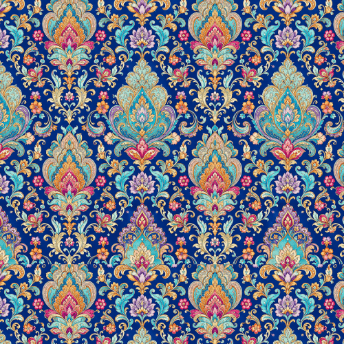 Tecido Sarja Impermeável Estampada Arabesco Floral Azul Royal 9100e17230