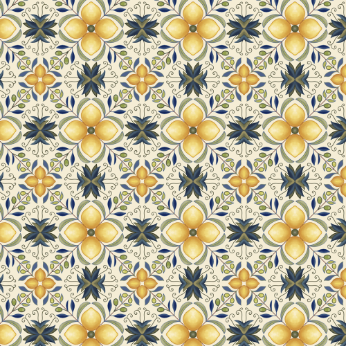 Tecido Sarja Impermeável Estampada Azulejo Floral com Limões 9100e17234