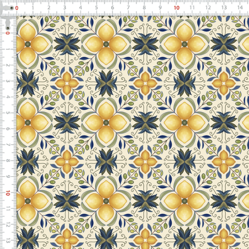 Tecido Sarja Impermeável Estampada Azulejo Floral com Limões 9100e17234