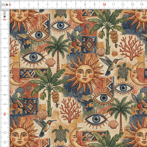 Tecido Sarja Impermeável Estampada Aquarela Verão Náutico 9100e17110